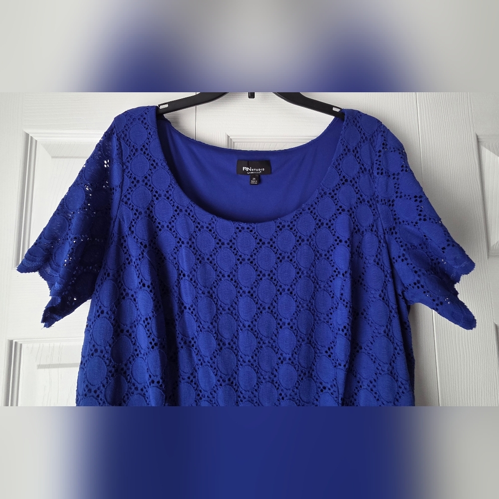 RN Studio By RONNI NICOLE Royal Blue Lace Midi Dress with Scoop Neck Size 2X - Picture 4 of 11